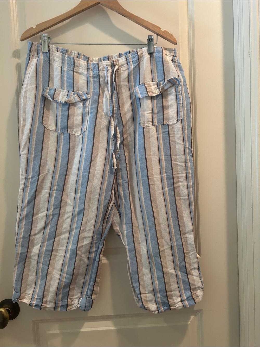 Stephanie Rogers Striped zipUp Drawstring elastic waist Capri Pants size XL